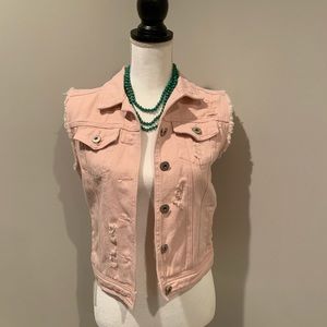 Blush Distressed Denim Vest